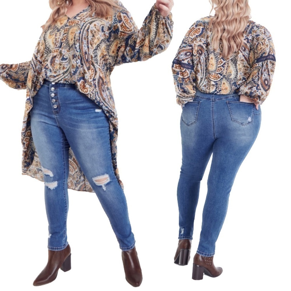 AVEOLOGY 16W-22W Light Wash Harlow Stretch Skinny Distressed Jean JJ04.9